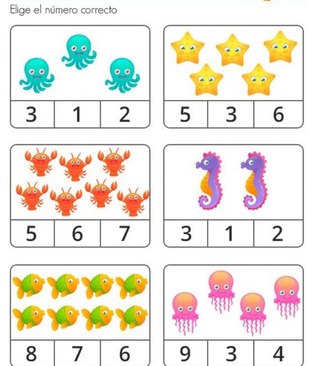 Cuenta los animales y elije el número correcto