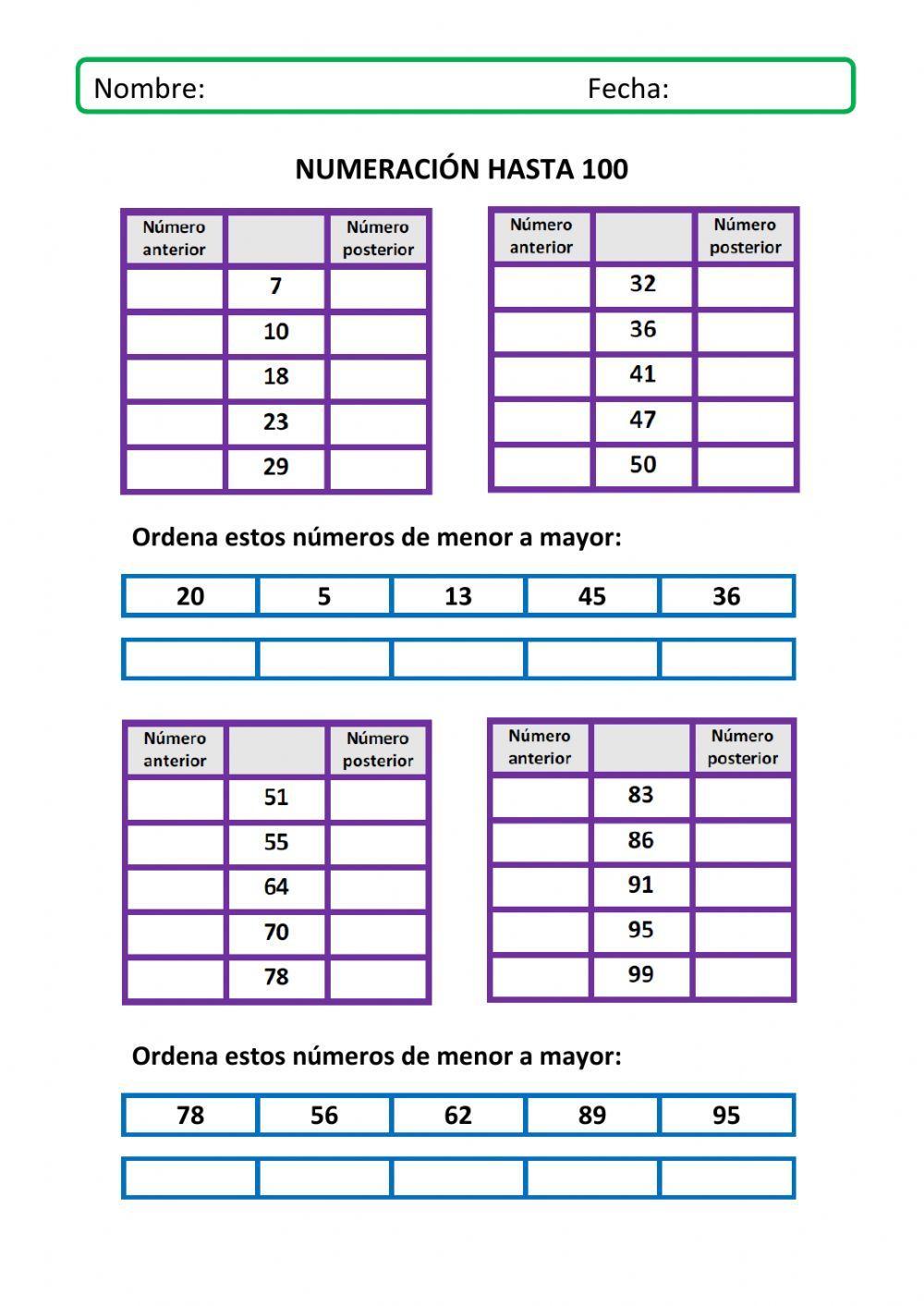 Numeración hasta 100