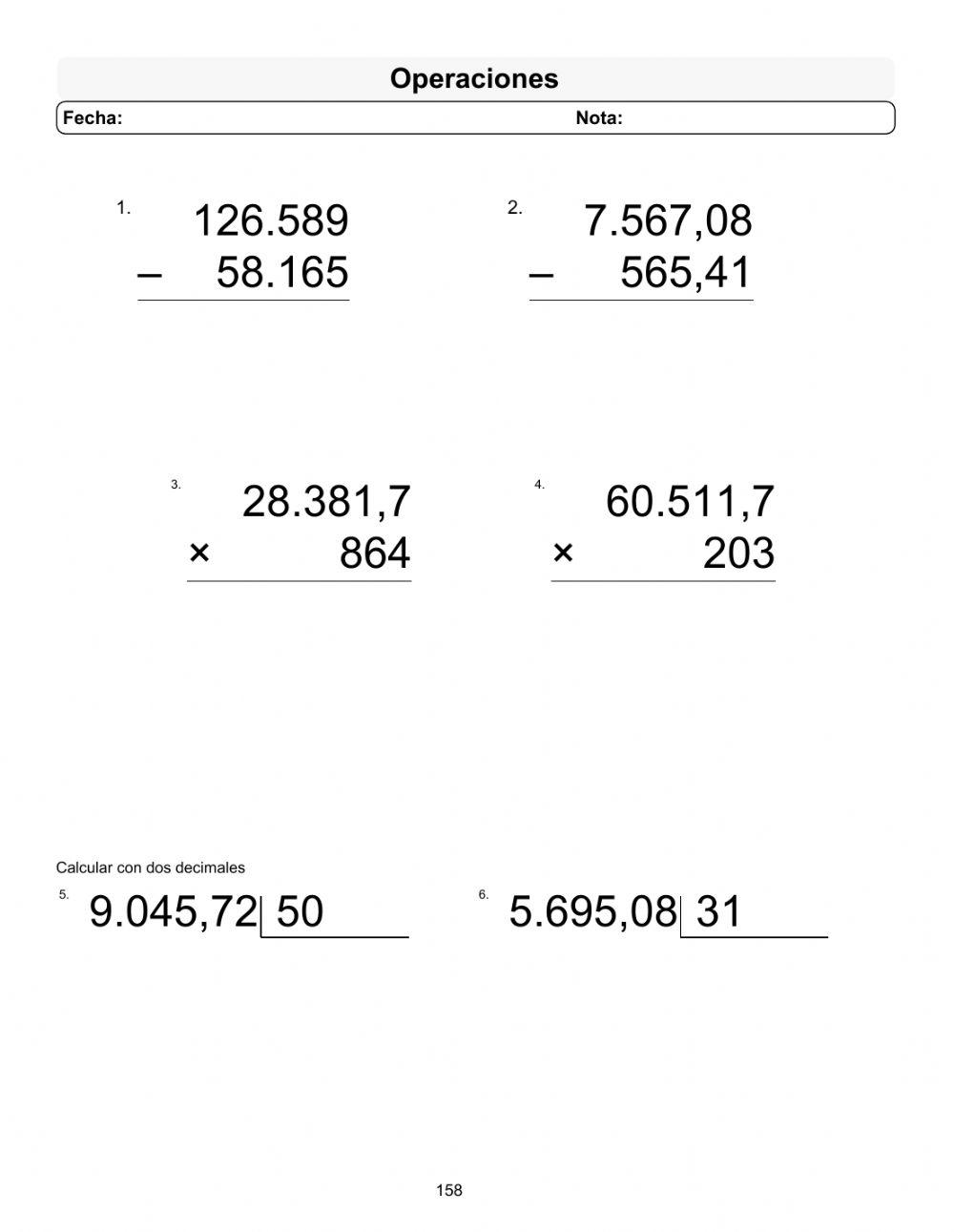 Operaciones con decimales 158