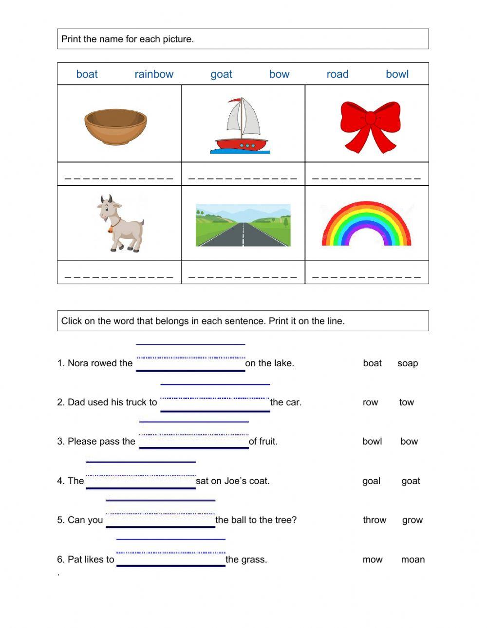 Phonics - Regular Double Vowels ie-oe-ow-oa