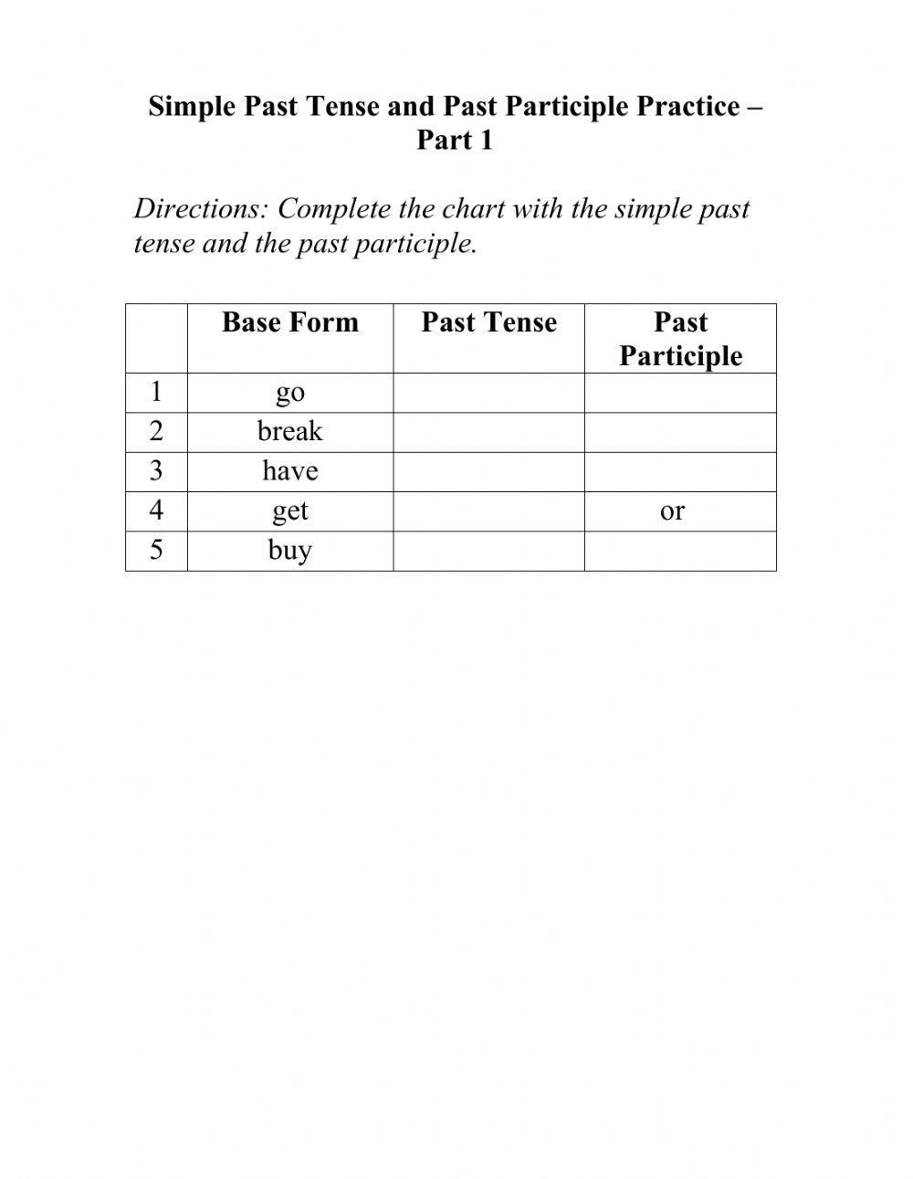 Past Participles - Part  1