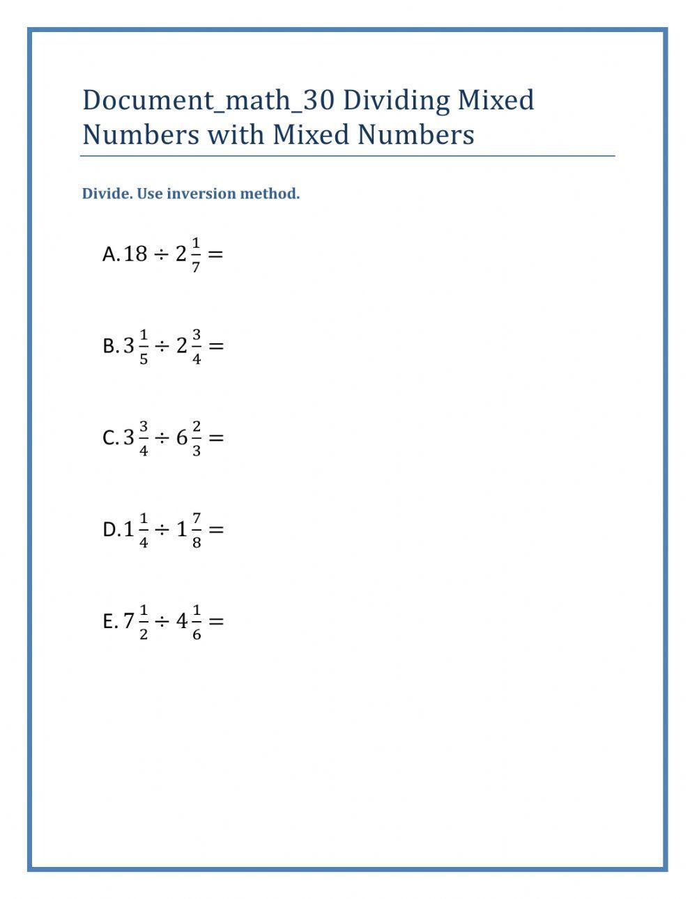 Dividing Mixed Numbers with Mixed Numbers