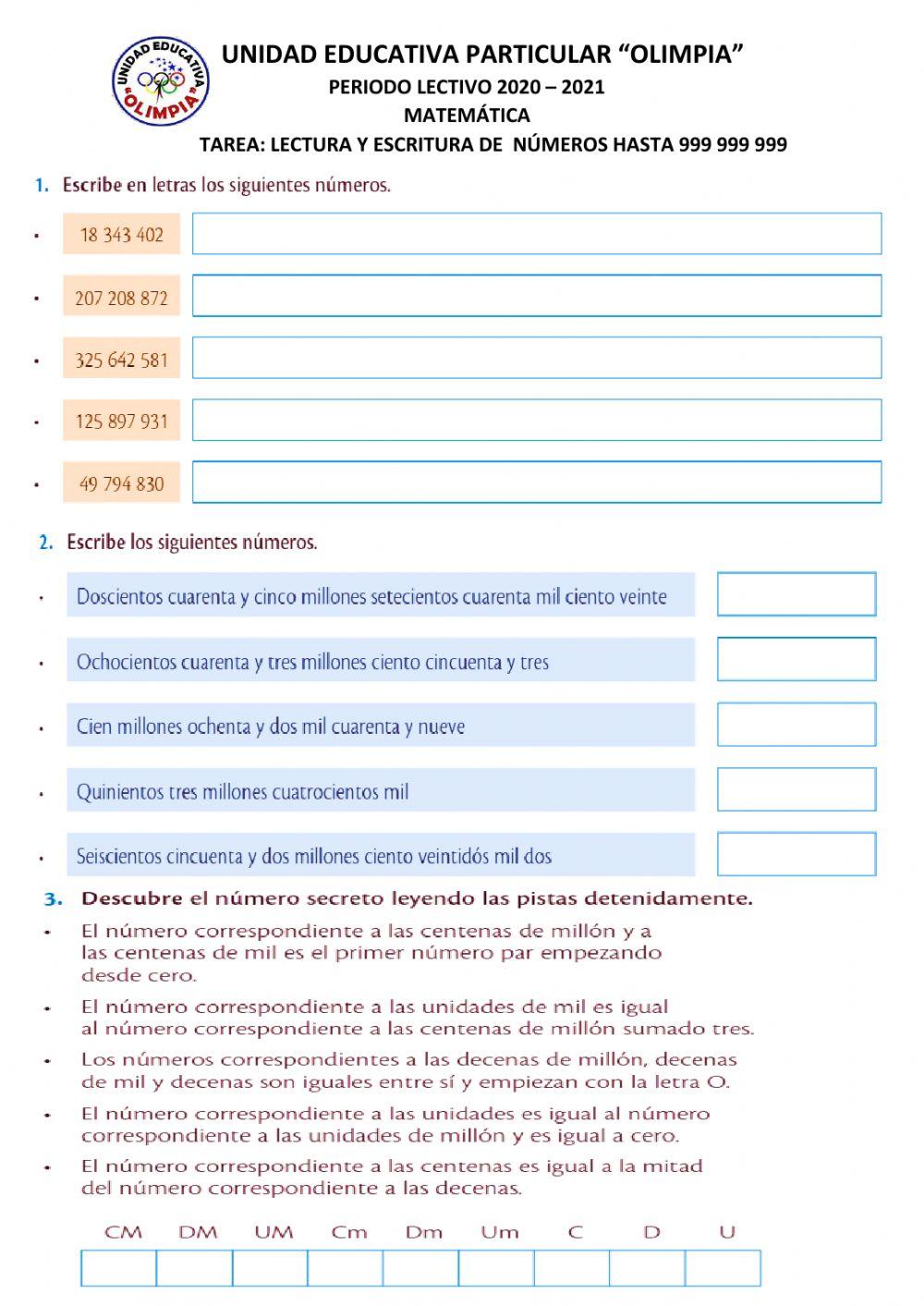 Lectura y escritura de números