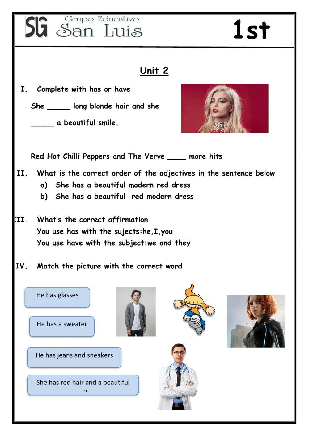 Worksheet have and has