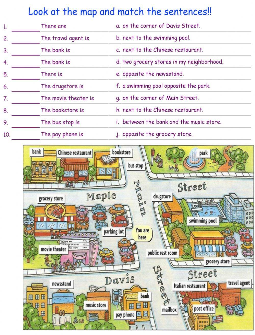 Look at the map and match the sentences