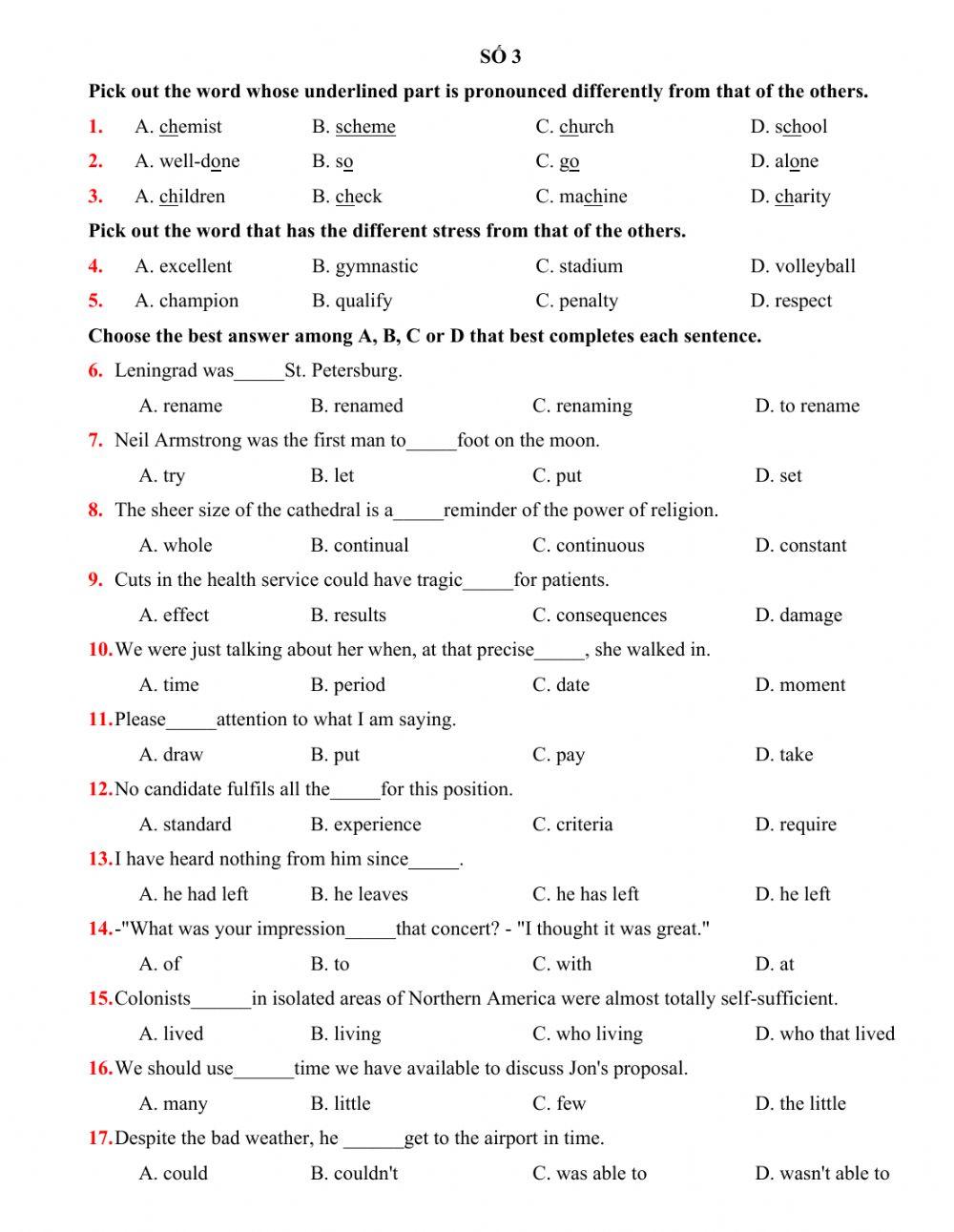 The Second Term Examination – ENGLISH 11-3