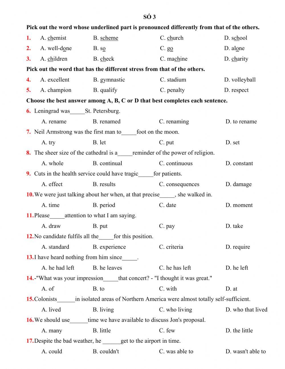 The Second Term Examination – ENGLISH 11-3 worksheet | Live Worksheets