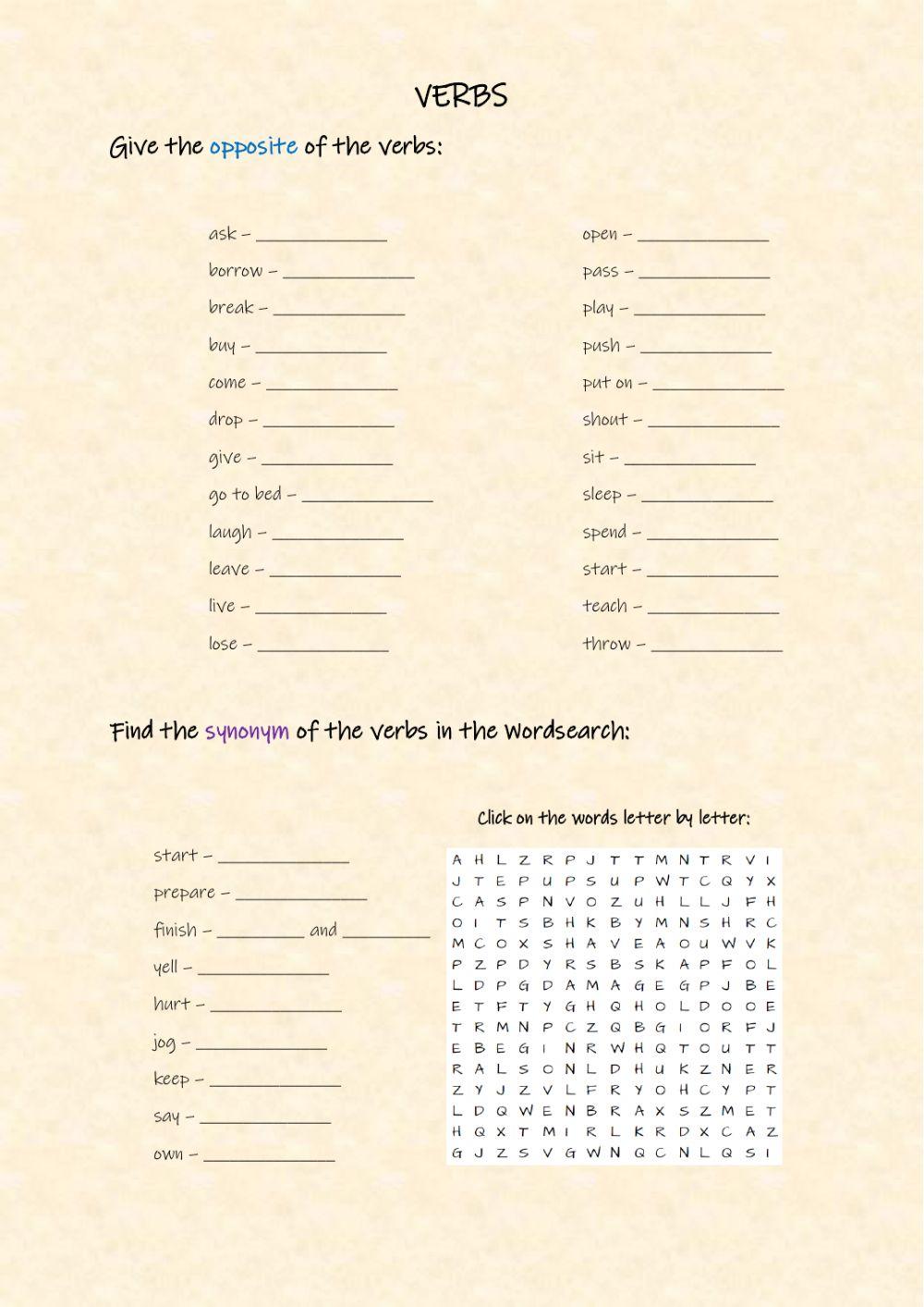 Verbs: opposites and synonyms