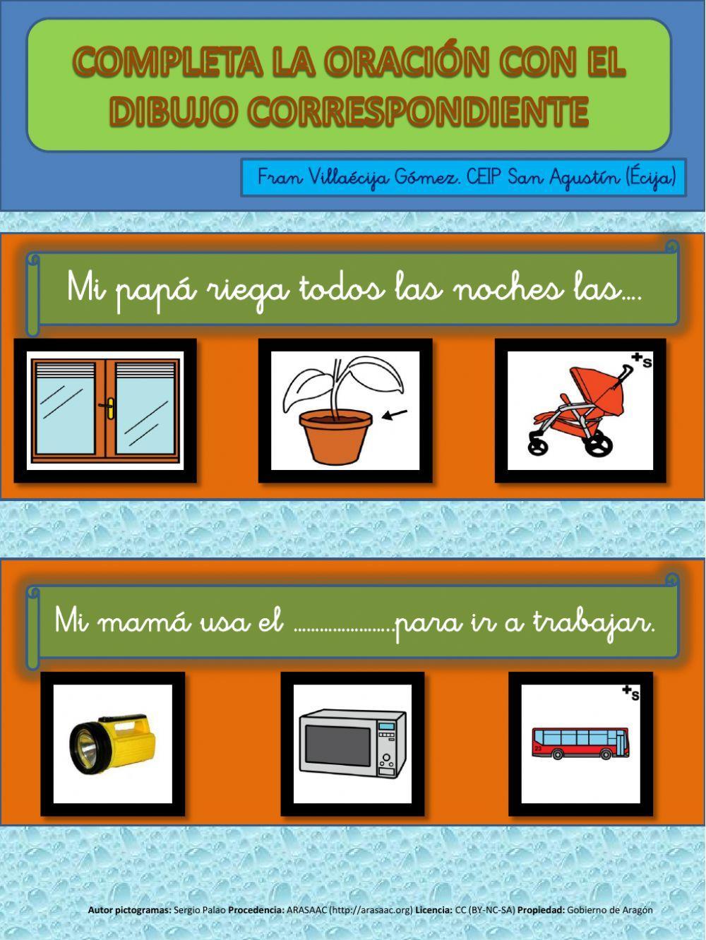 Comprensión lectora, frases cortas.