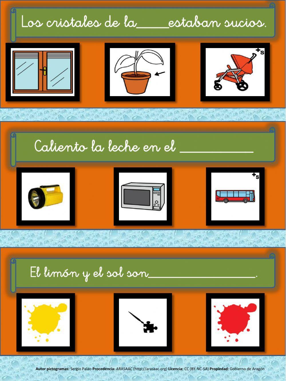 Comprensión lectora, frases cortas.