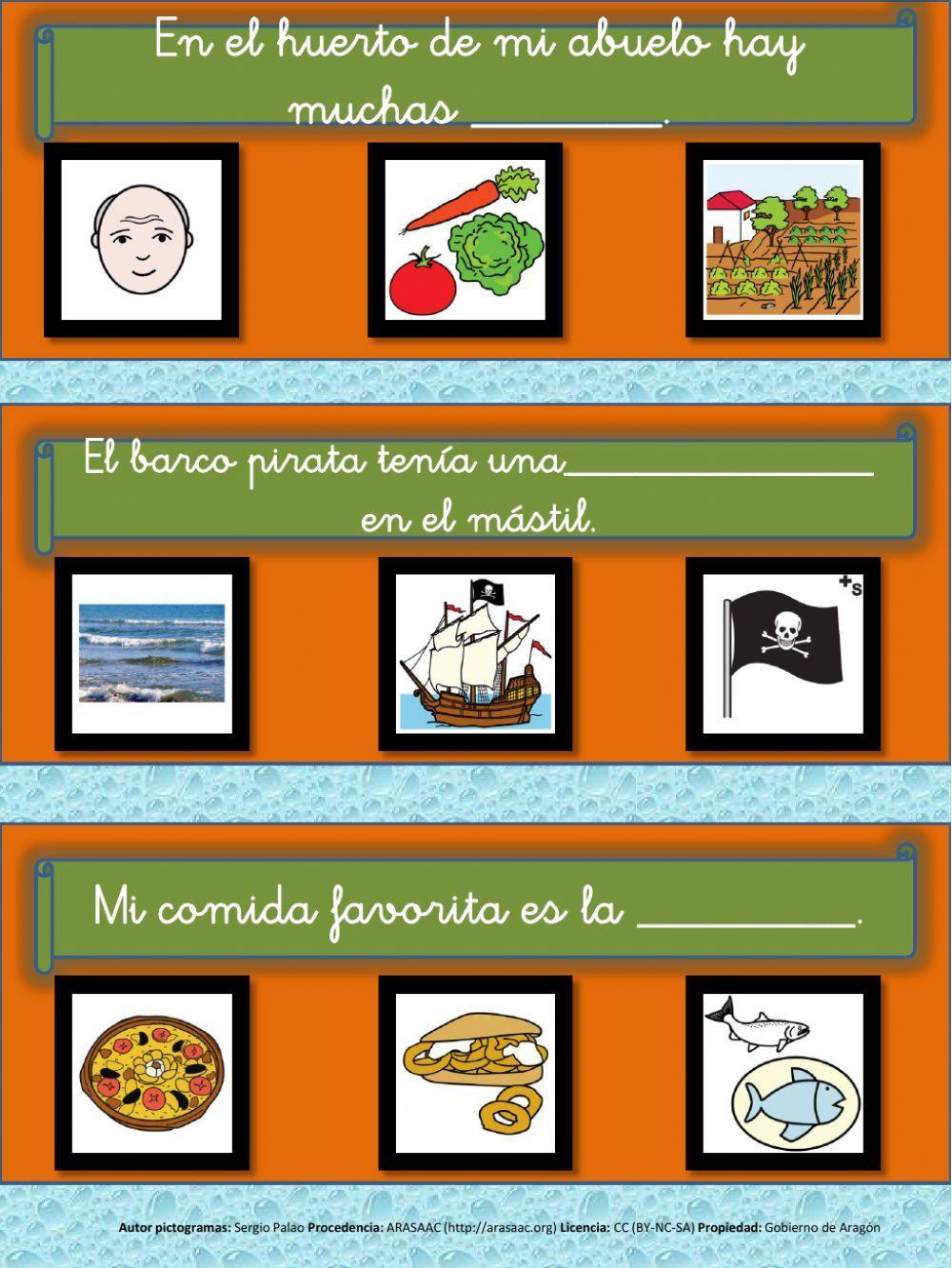 Comprensión lectora, frases cortas.