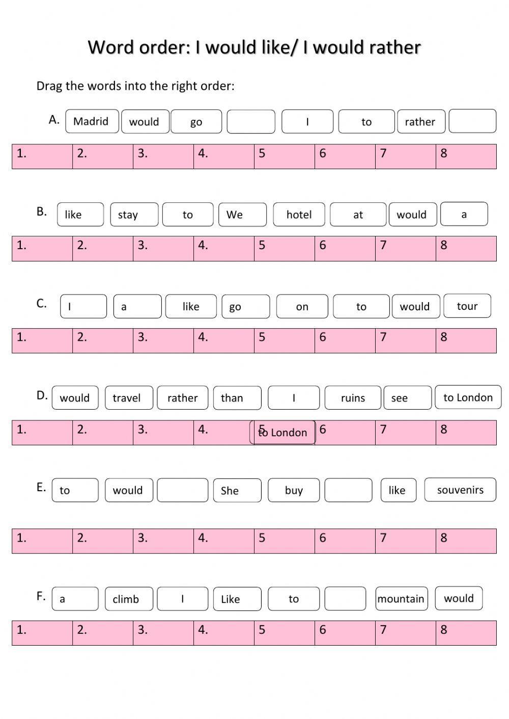 Word order I would like