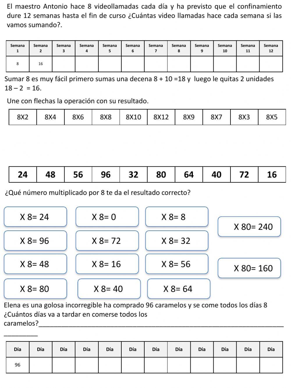 TABLA DEL 8 Y REPASO HORAS
