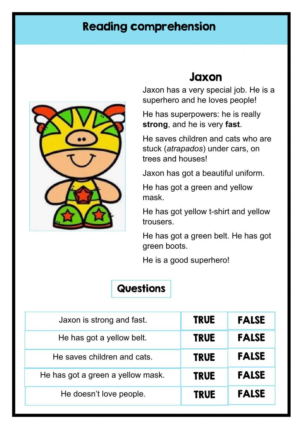 Reading comprehension - Jaxon