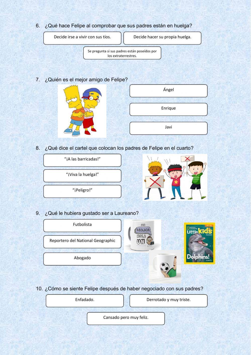 TEST lectura QUERIDO HIJO:ESTAMOS EN HUELGA