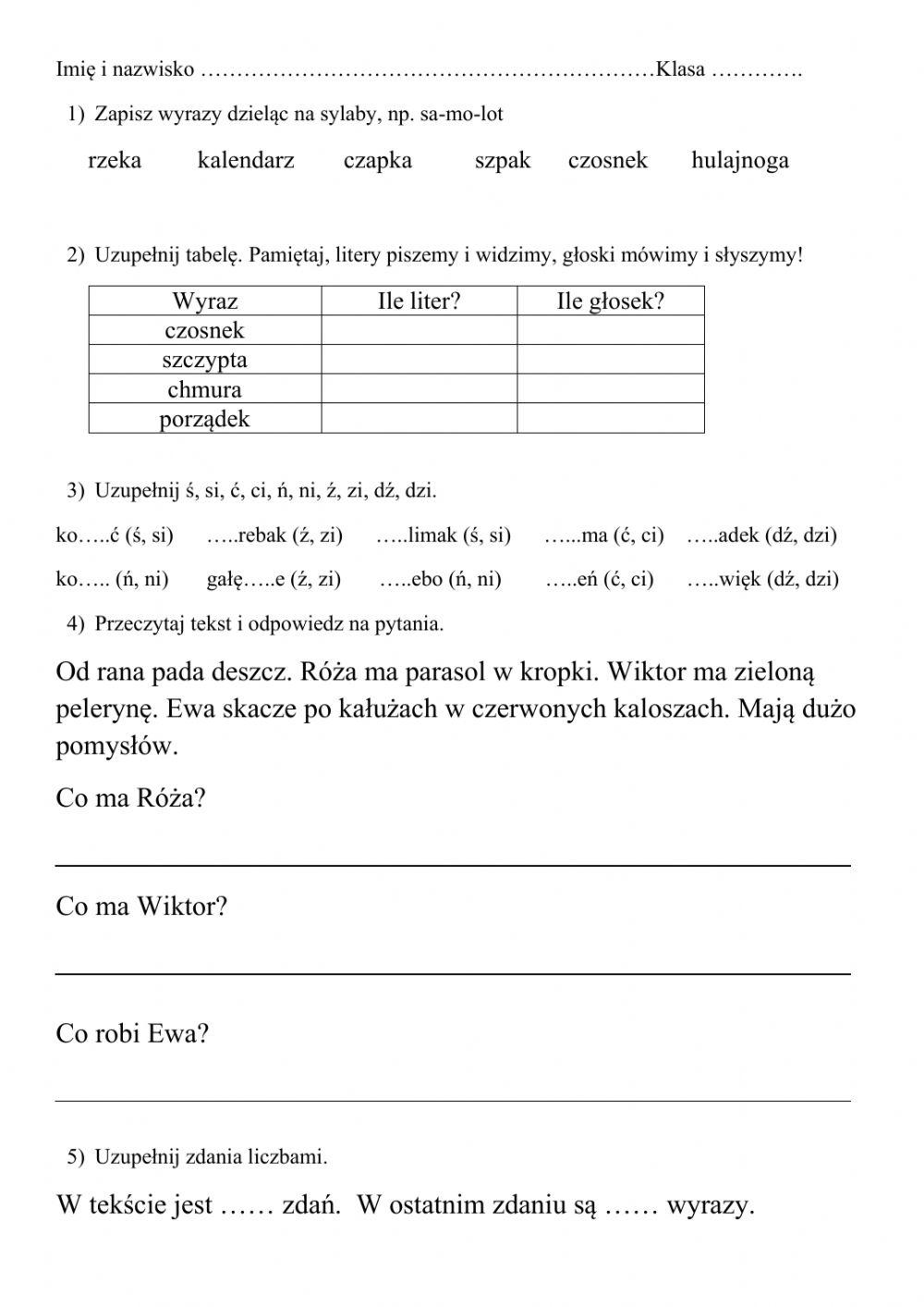 Głoski litery sylaby zdania czytanie ze zrozumieniem