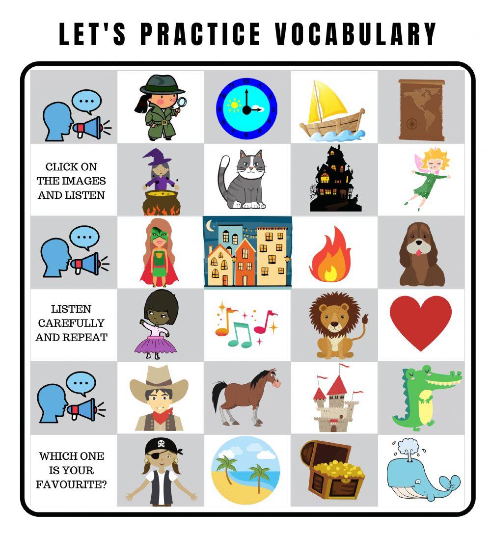 Listening vocabulary to create a story
