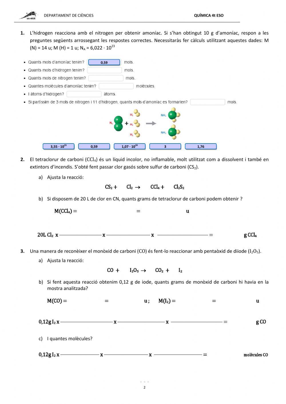 QUÍMICA 4t. QUADERN 5:ESTEQUIOMETRIA