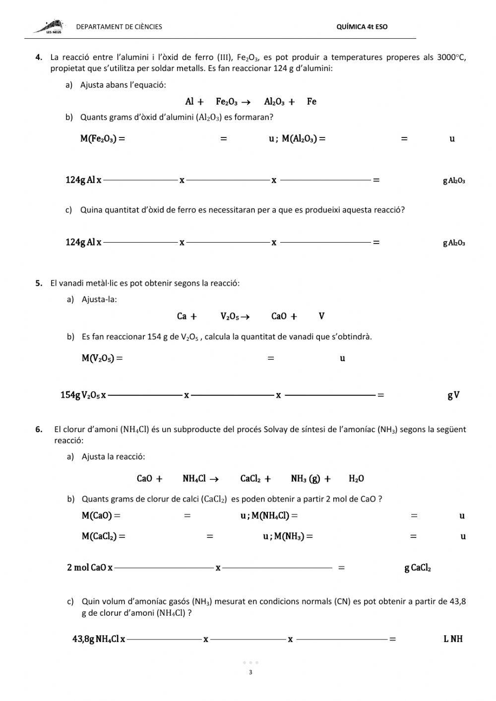 QUÍMICA 4t. QUADERN 5:ESTEQUIOMETRIA