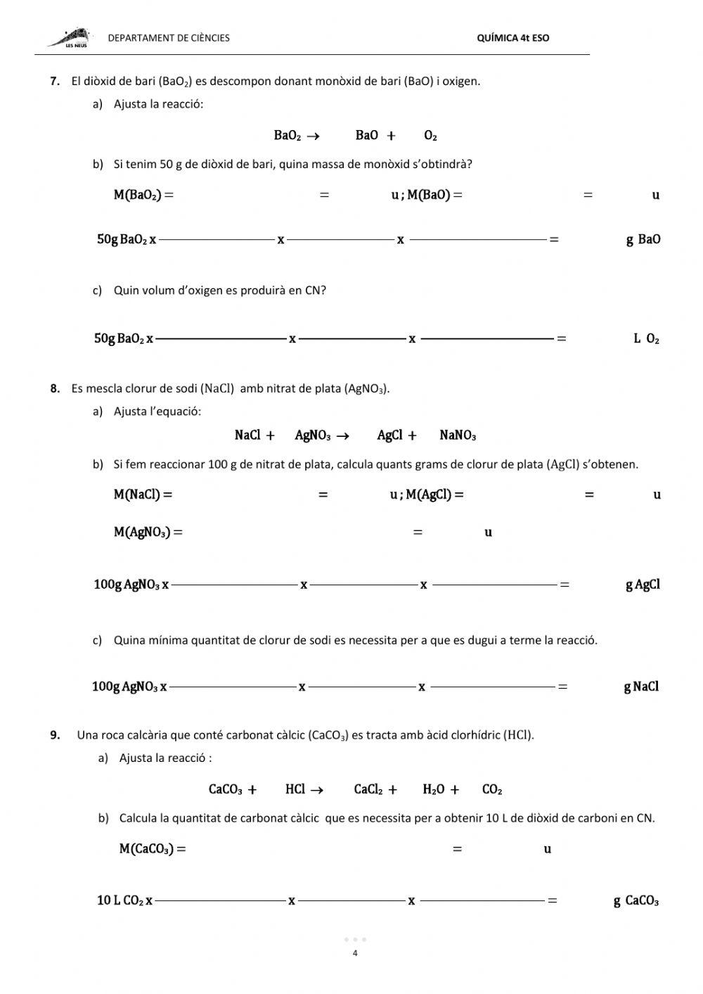 QUÍMICA 4t. QUADERN 5:ESTEQUIOMETRIA