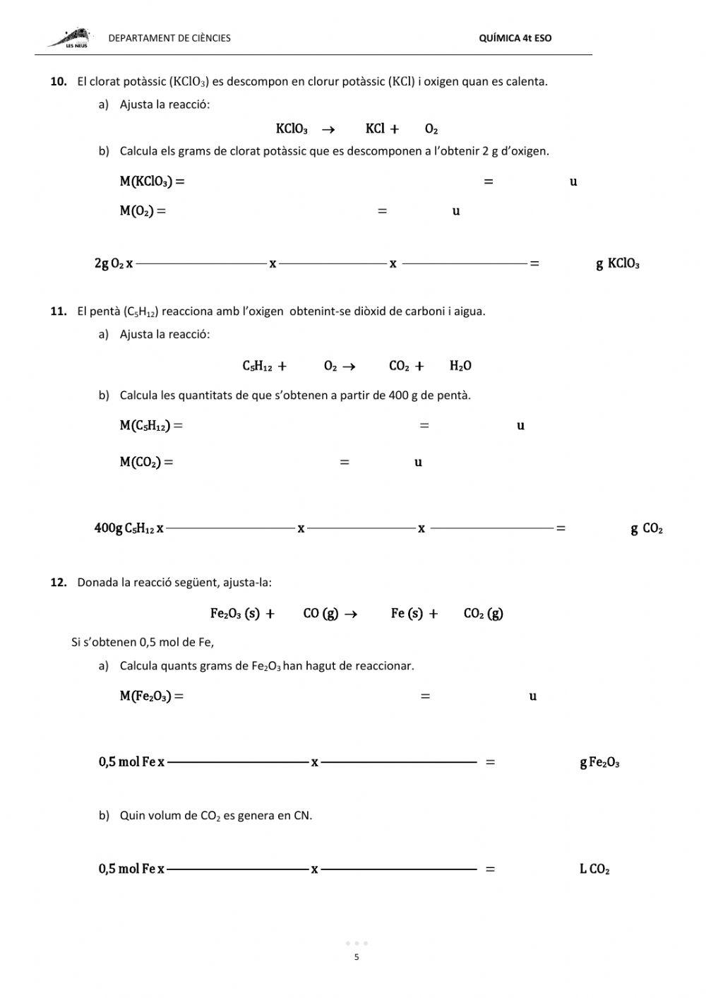QUÍMICA 4t. QUADERN 5:ESTEQUIOMETRIA