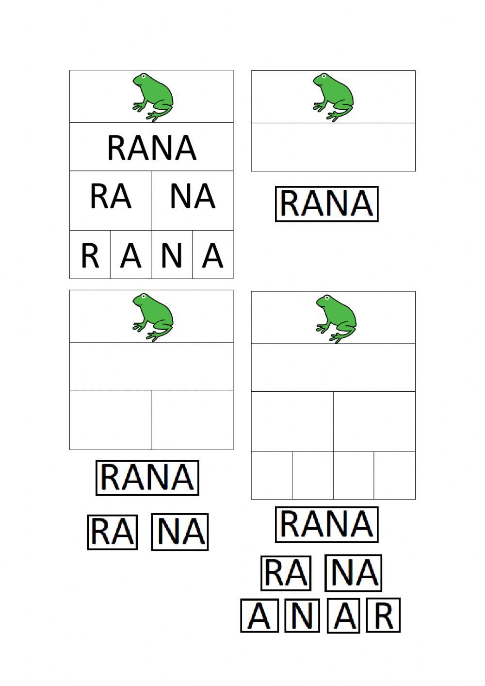 Descomposición palabras en sílabas y letras