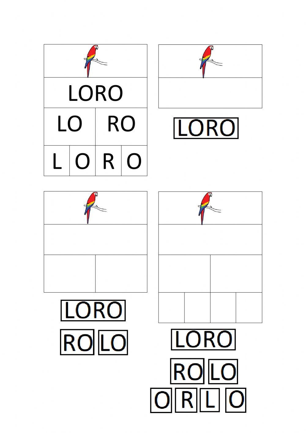 Descomposición palabras en sílabas y letras