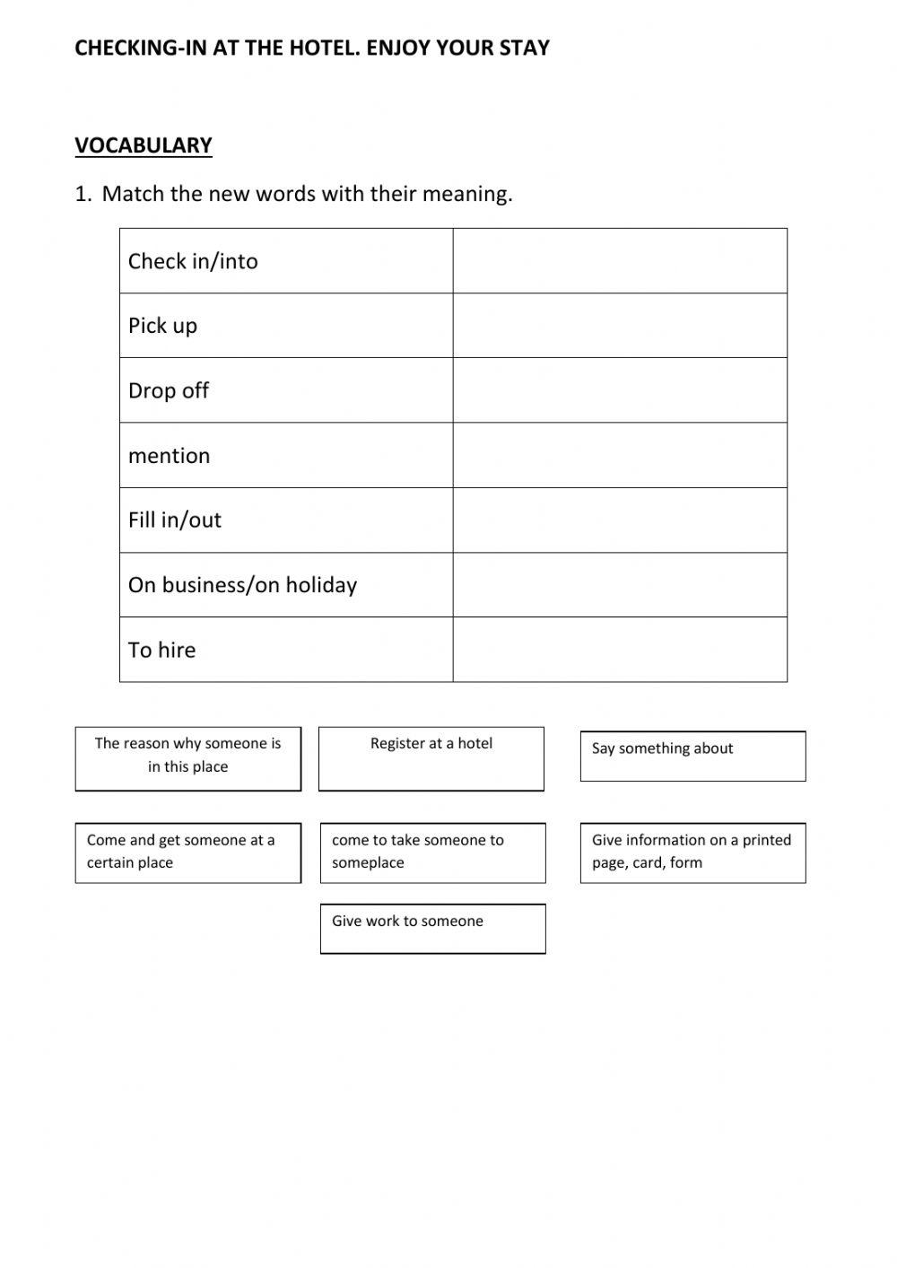 English. Check in at a hotel