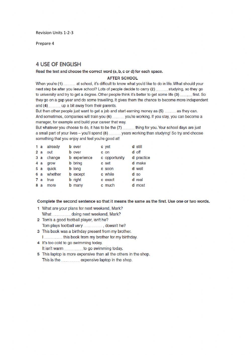 4TH YEAR REVISION. UNITS 1.2.3