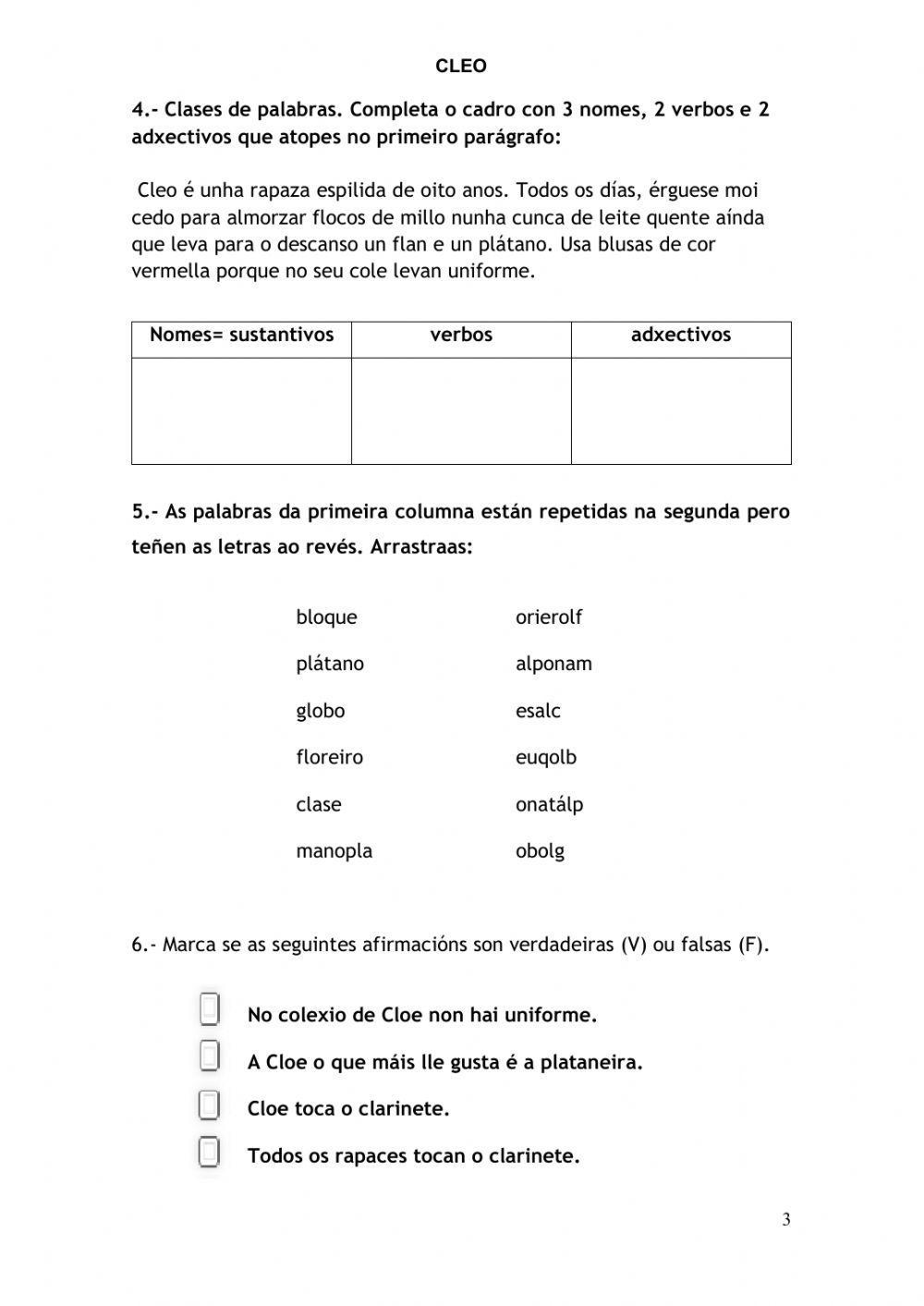 Comprensión lectora Cleo