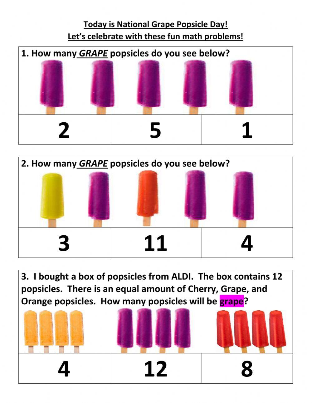 National Grape Popsicle Day Math Problems