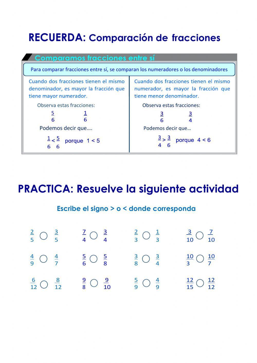 Comparación de fracciones