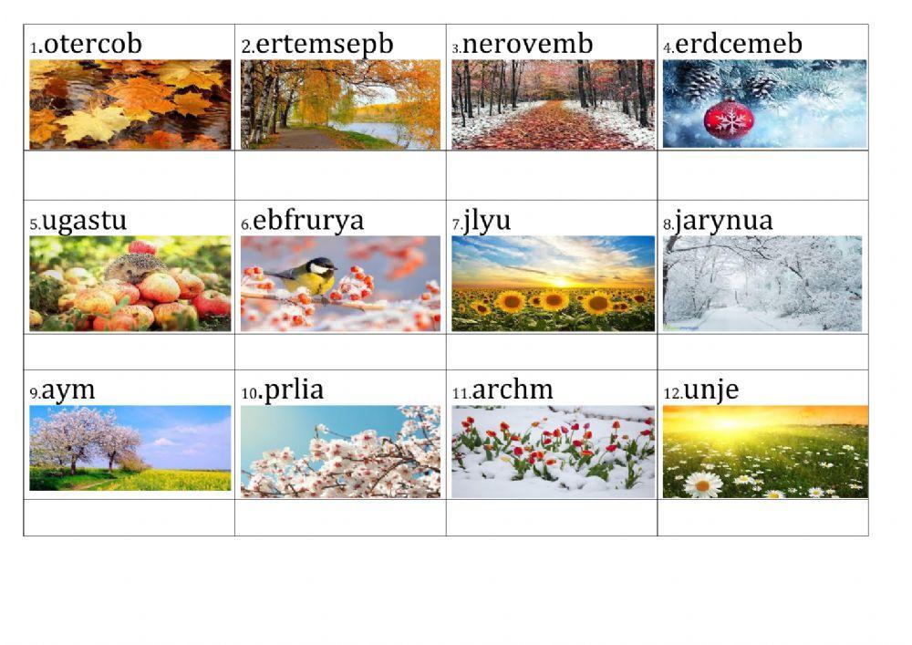 Unscramble the names of the months
