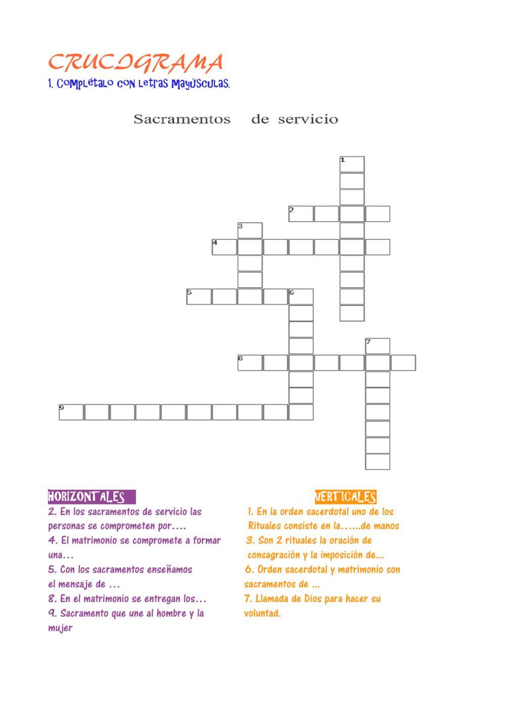 Crucigrama Sacramentos de Servicio
