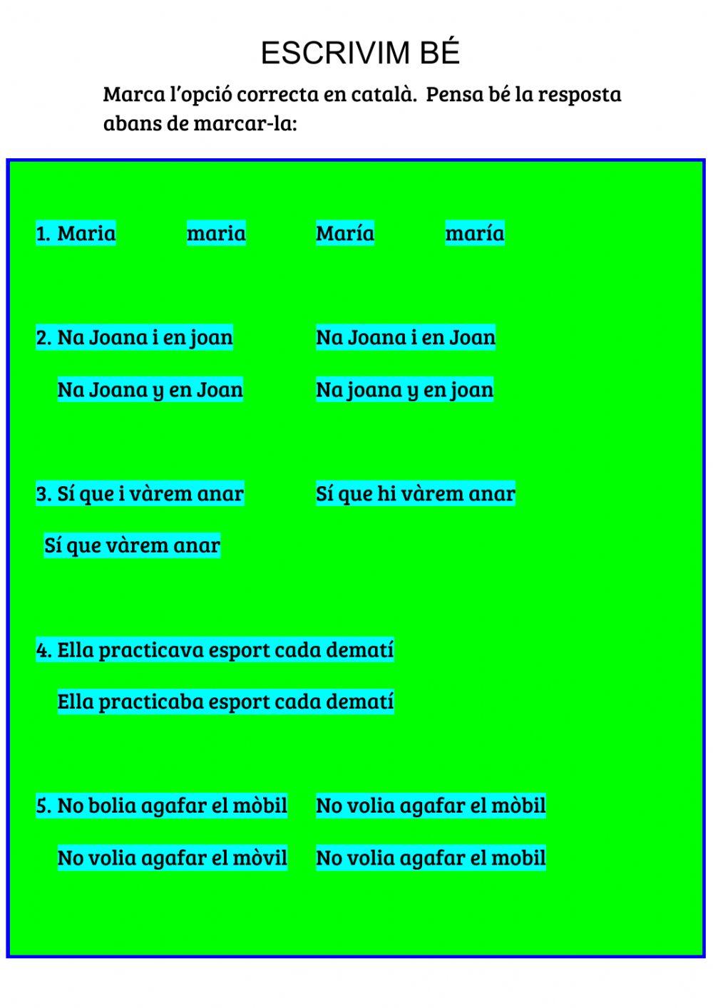 Pràctica d'ortografia