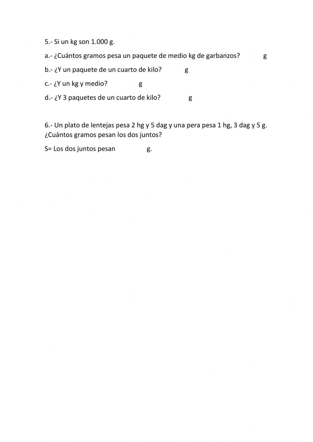 Ficha de repaso Unidades de masa