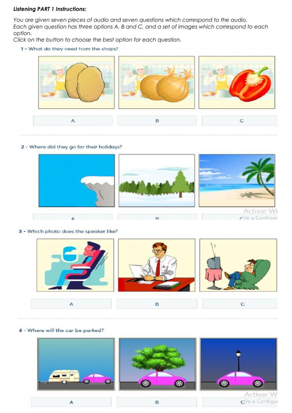 Listening Part 1 B1 Pet for schools