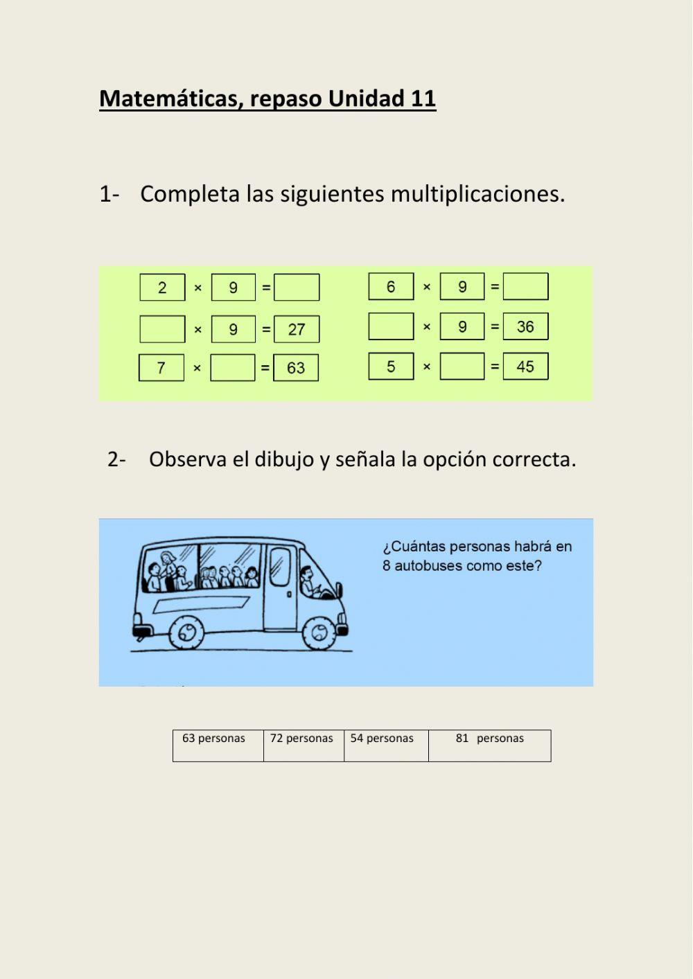 Repaso de matemáticas unidad 11
