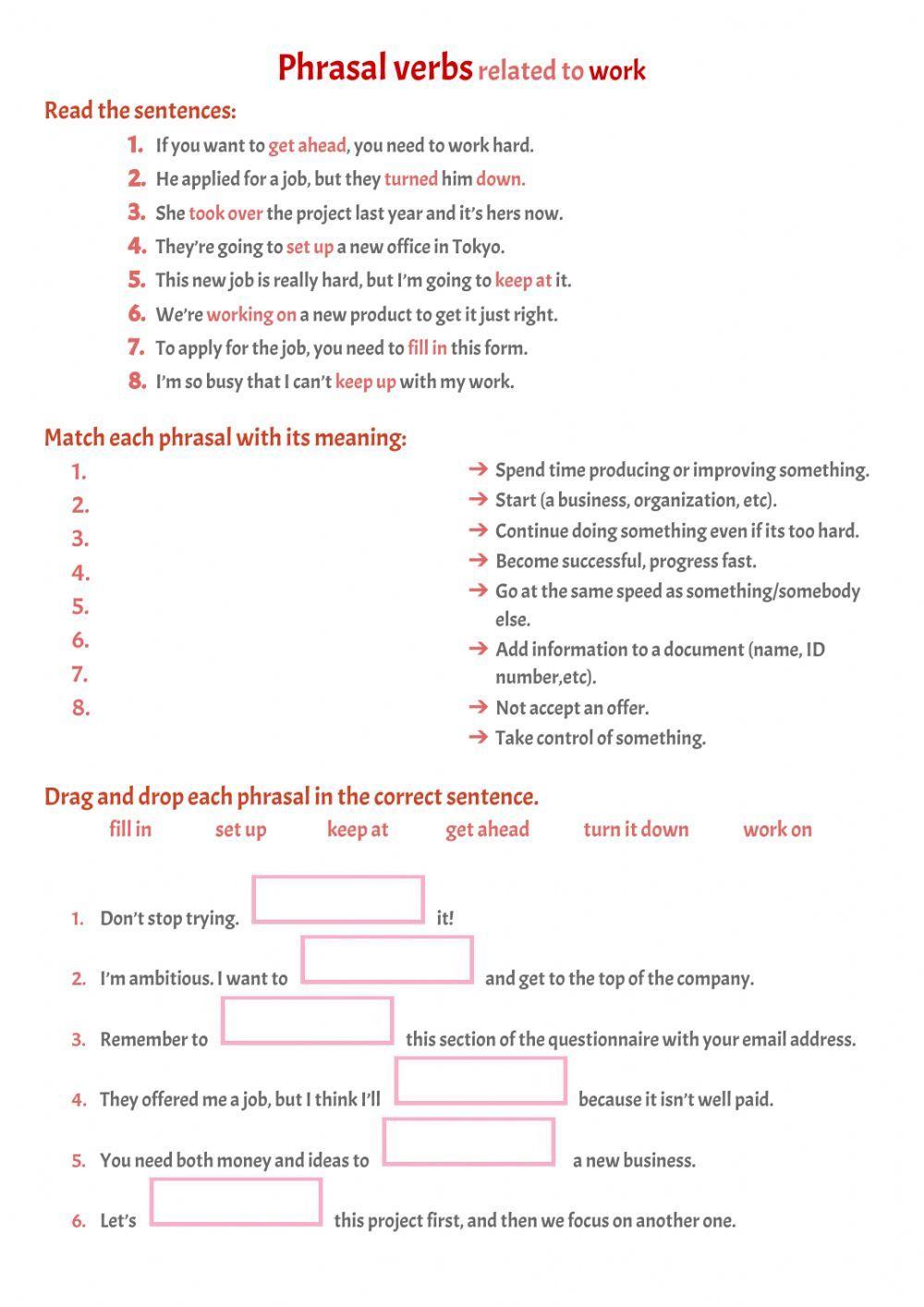 Phrasal verbs related to work