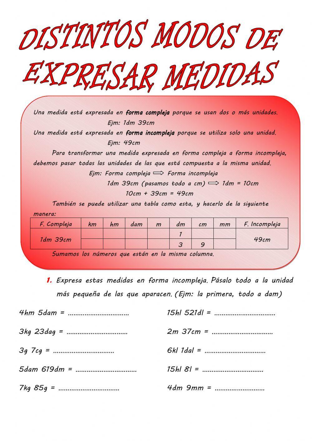 Distintos modos de expresar medidas Distintos modos de expresar medidas