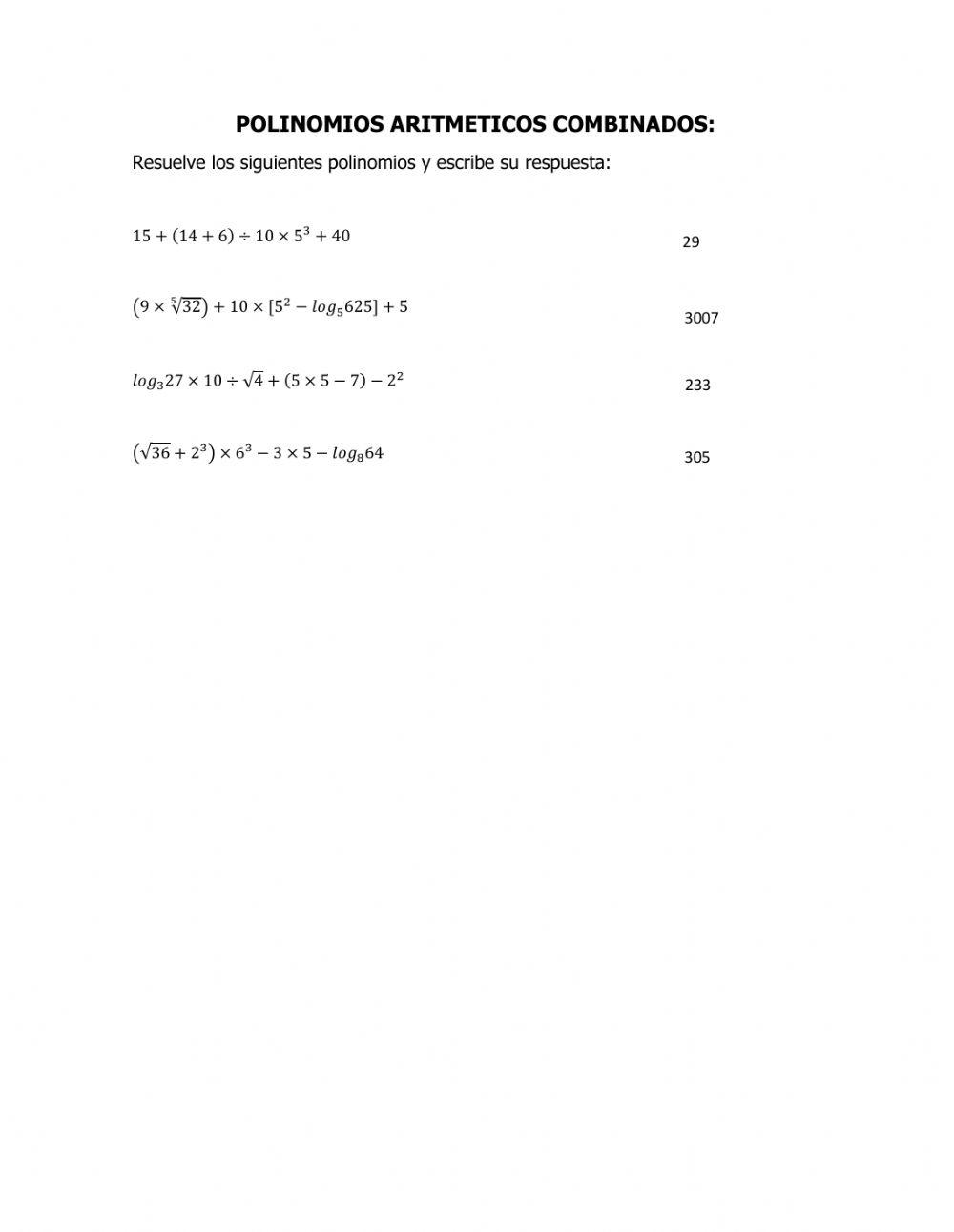 Polinomios aritmeticos combinados