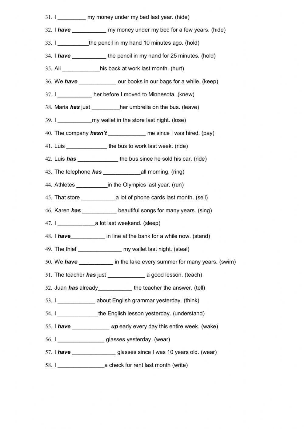 Irregular verbs (sentences) 