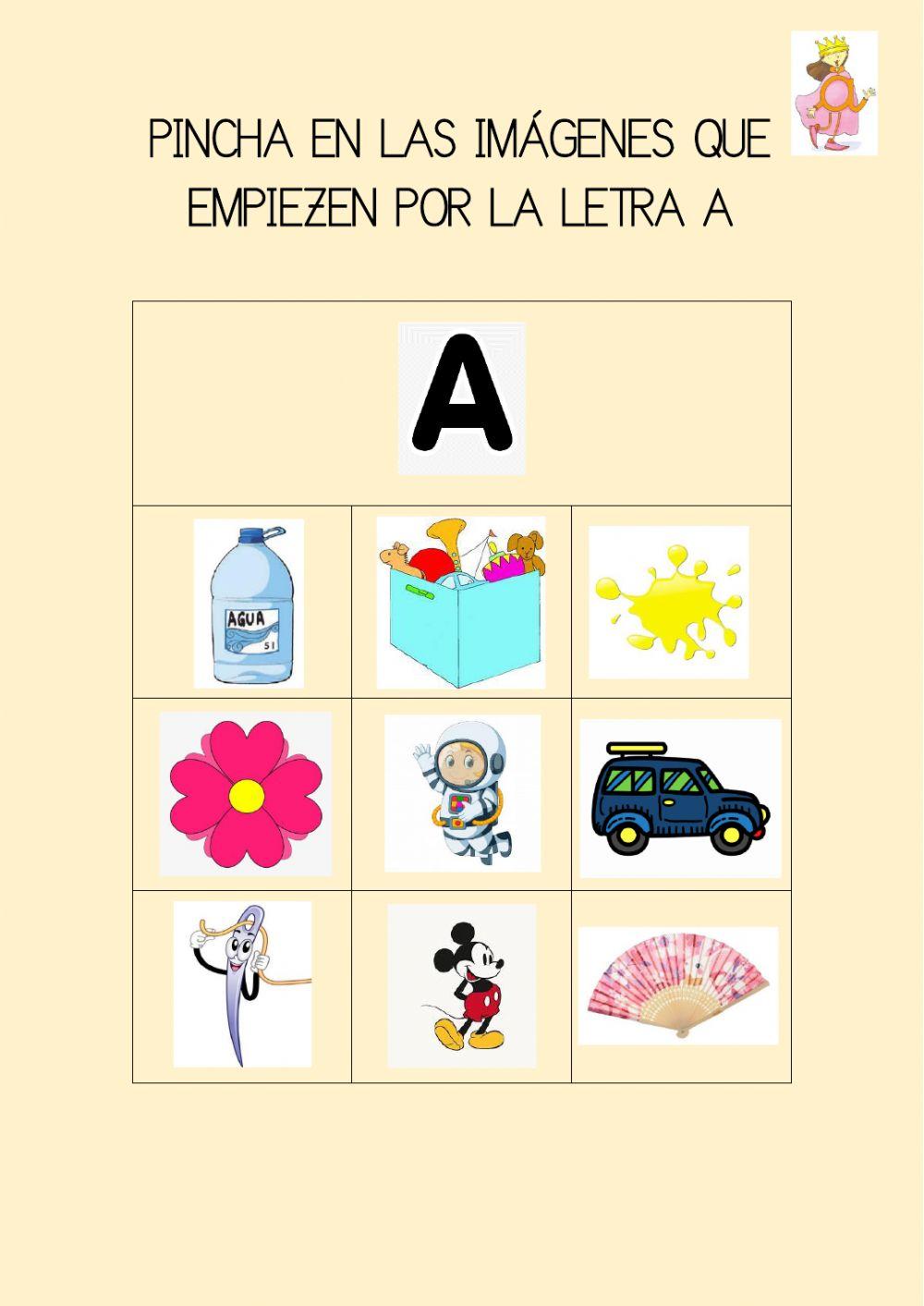 Señala los dibujos que empiezan por A