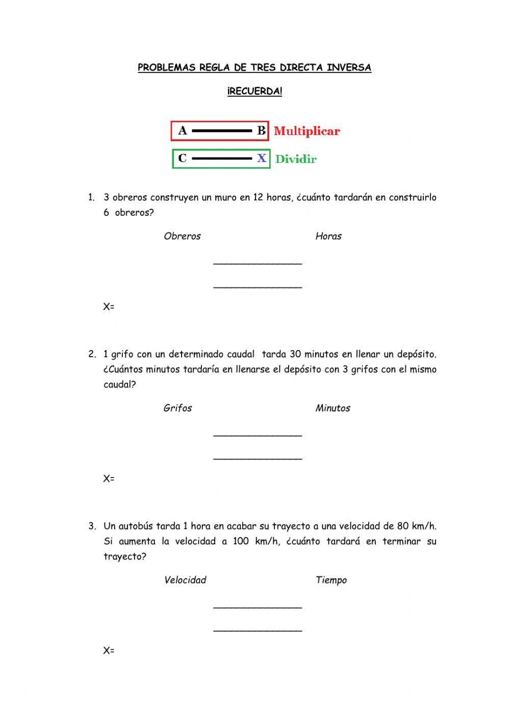 Problemas Regla de 3 inversa
