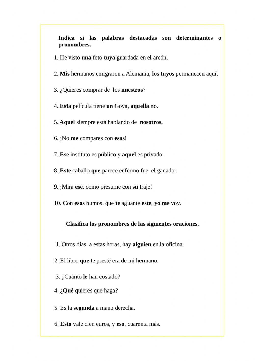 Ejercicios El pronombre II