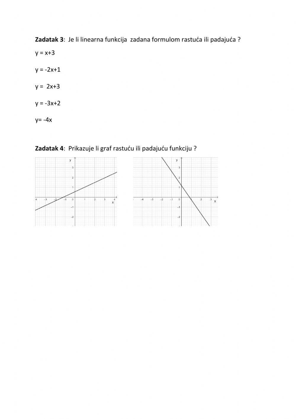 Tok linearne funkcije- radni  list C