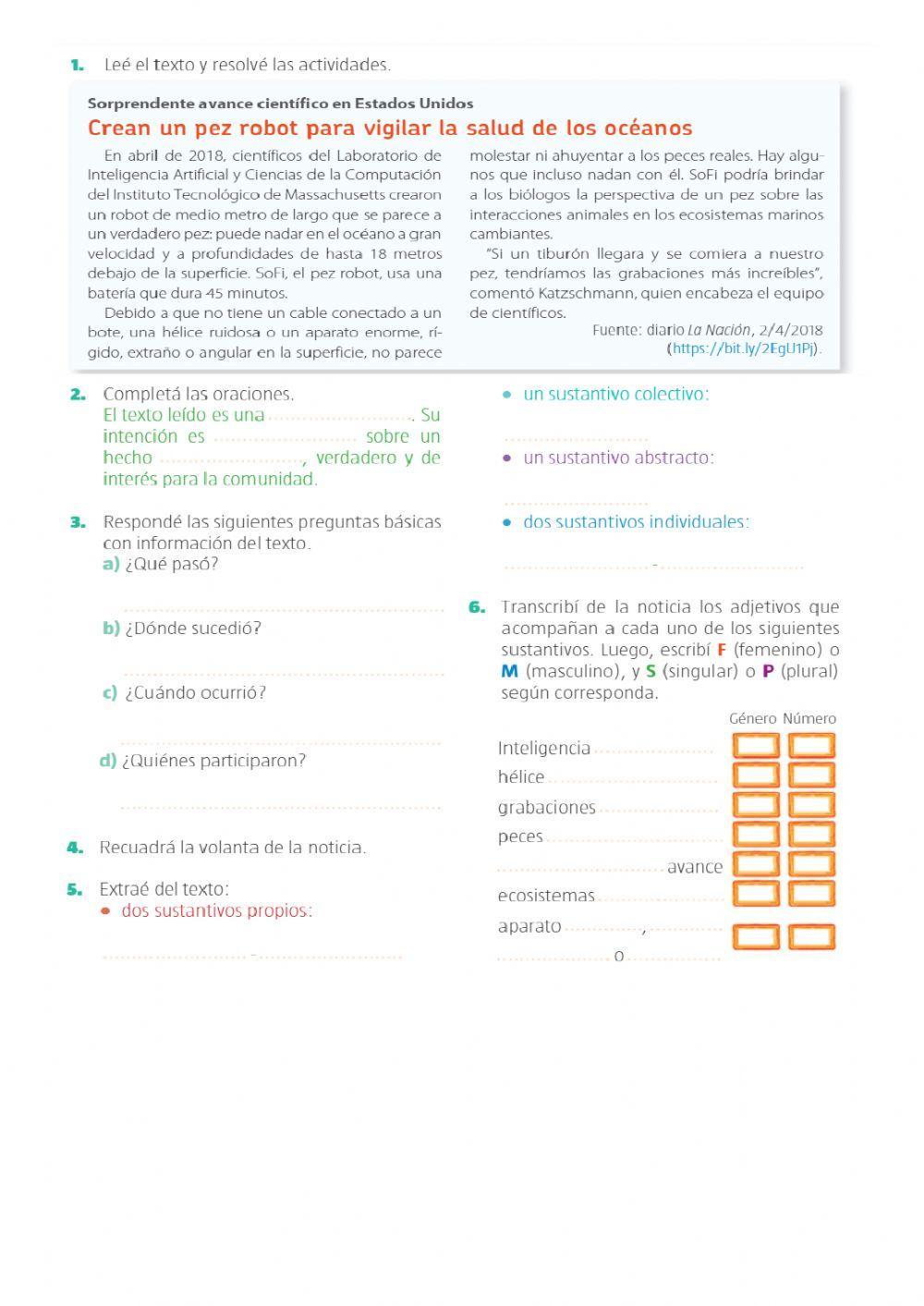 Repaso noticia y sustantivo