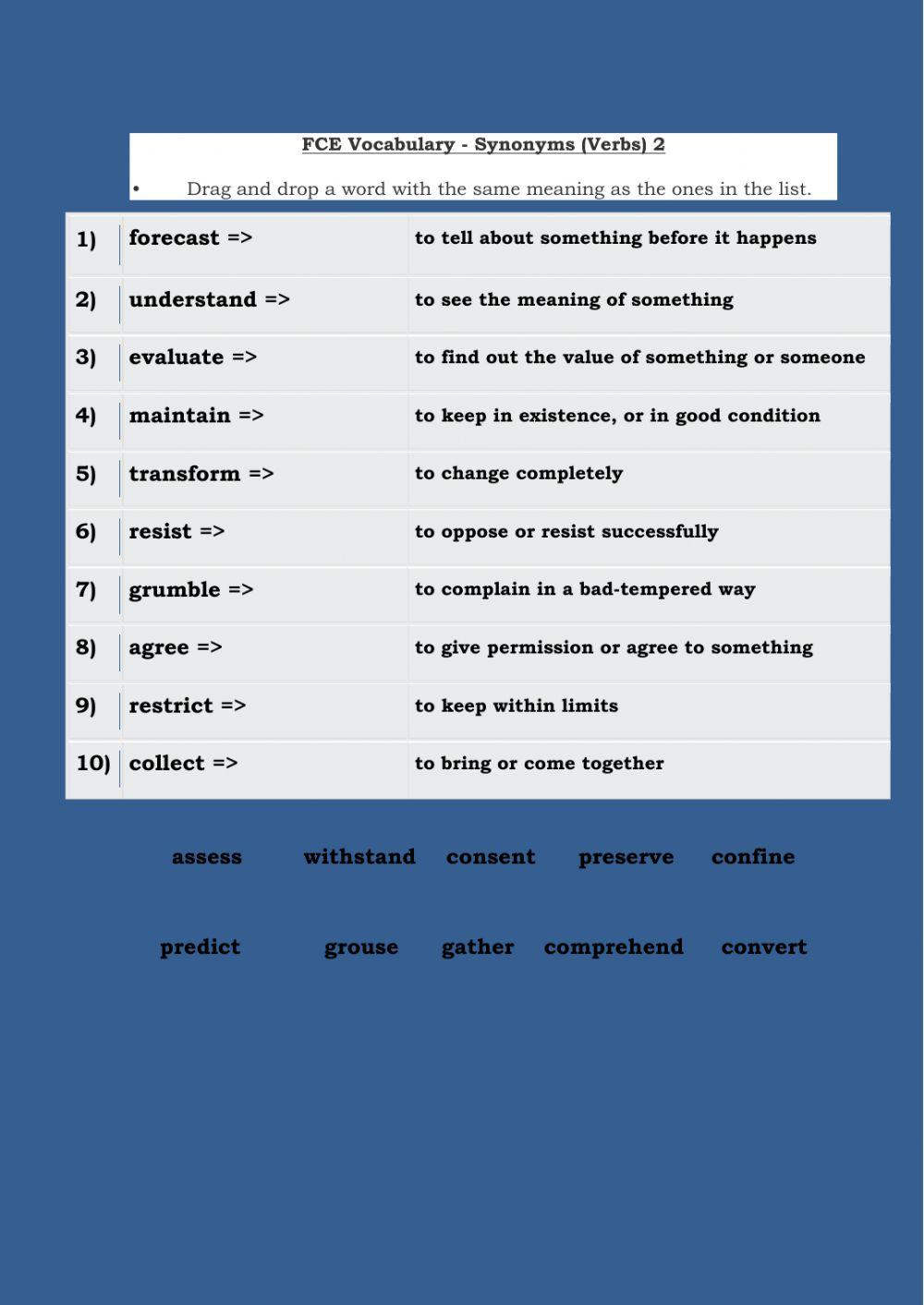 Synonyms Verbs online exercise for Live Worksheets