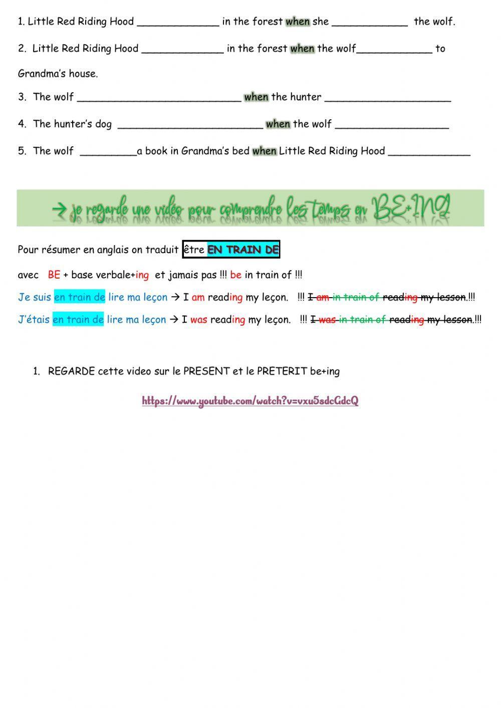 Preterit be+ing Little Red Riding Hood 5°