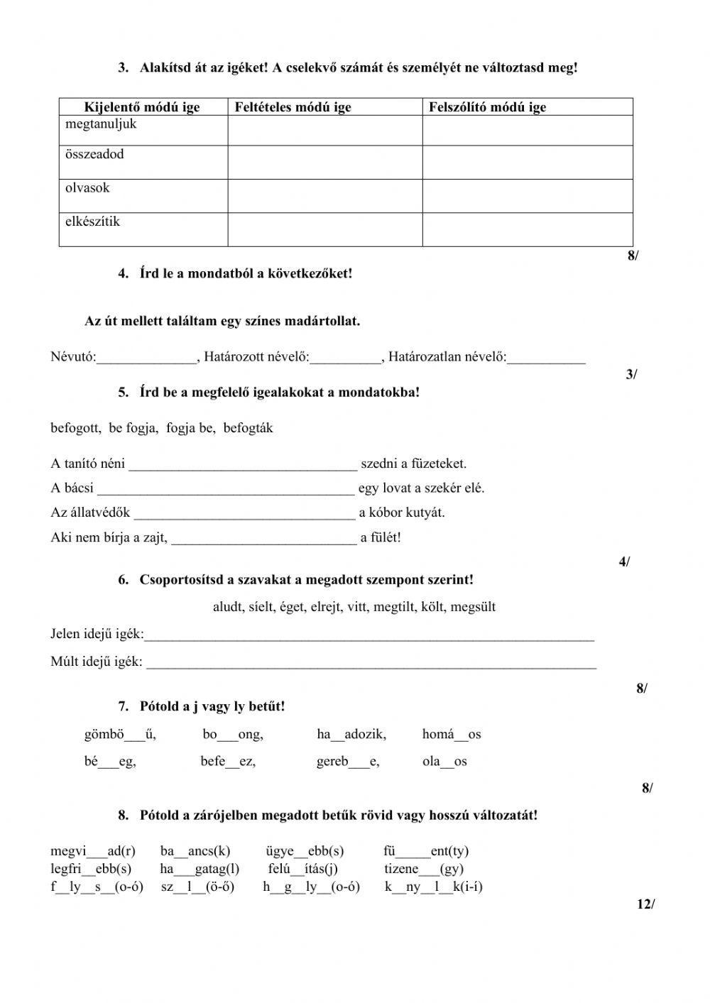 Nyelvtan év végi felmérés .4